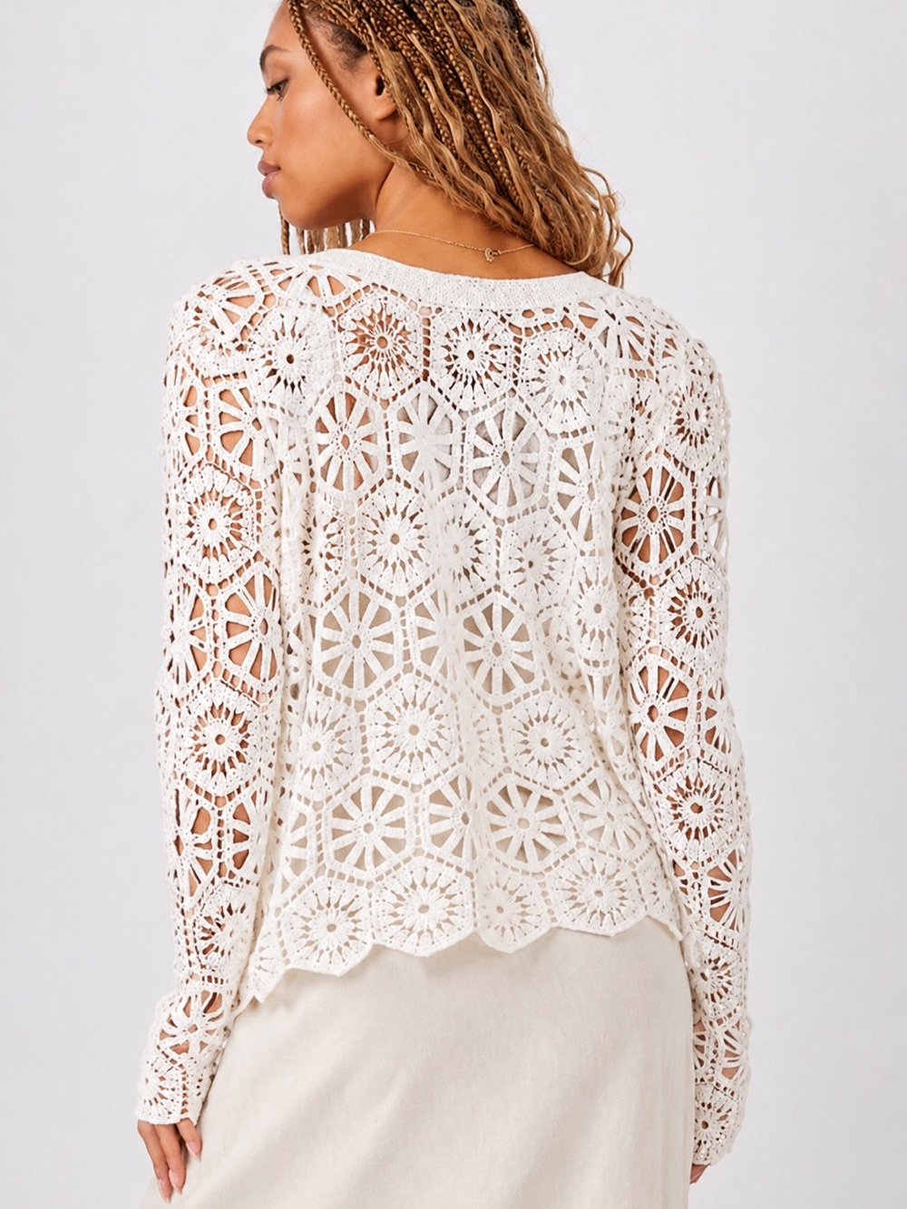Charlie Paige Ivory Crochet Cardigan Lace Boho NWT Large - Picture 5 of 6